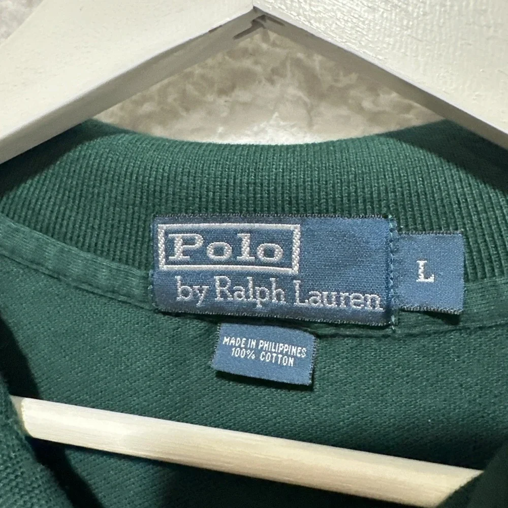 Vintage Ralph Lauren Polo Shirt‎ Men's Size Large Green Short Sleeve Cotton Pony